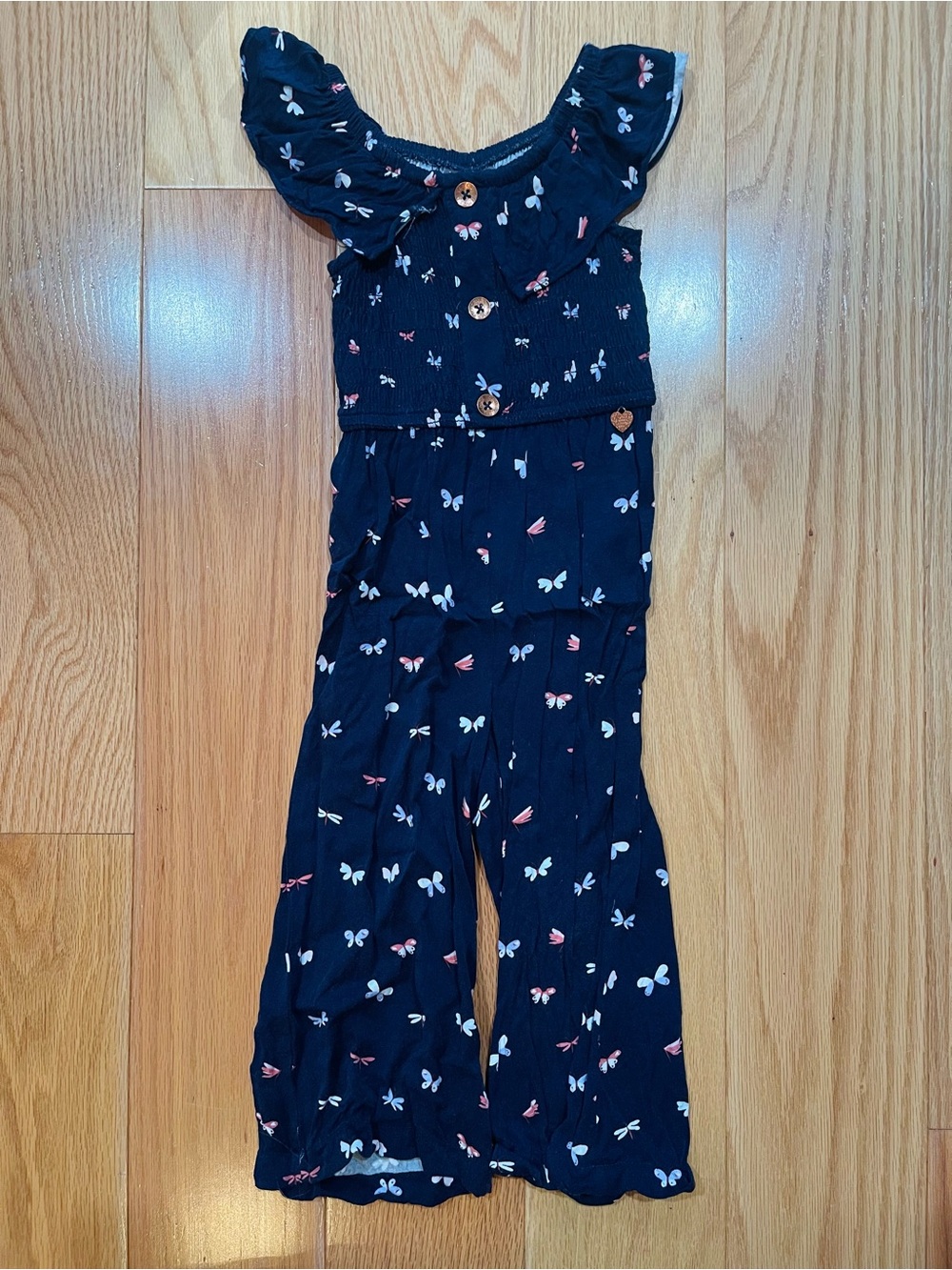 Vince Camuto Navy Floral Butterfly Print Girls' Jumpsuit